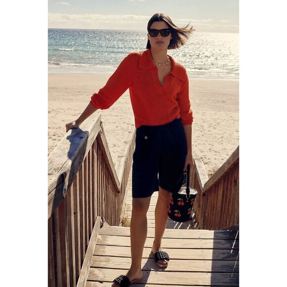 NEW Anthropologie Maeve Relaxed Trouser Shorts 4 NWT navy Size 6 - Picture 2 of 9